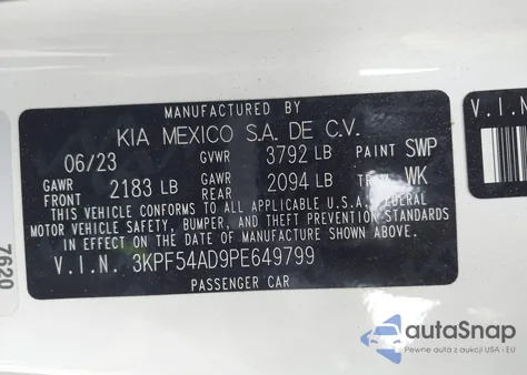 2023 Kia Forte Gt-Line from USA, damaged, VIN 3KPF54AD9PE649799